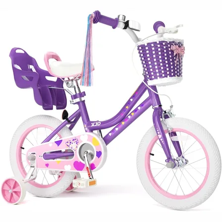 XJD Girls Bike with Training Wheels & Basket – Light Purple